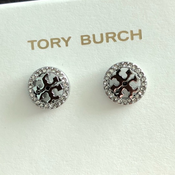 Tory Burch Crystal Logo Circle Stud Earrings - Picture 6 of 6